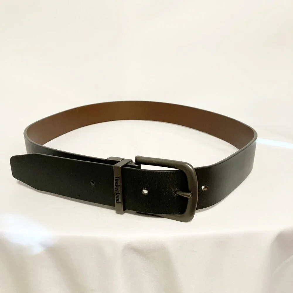 Timberland Reversible Leather Belt Black Brown Pewter Buckle 43